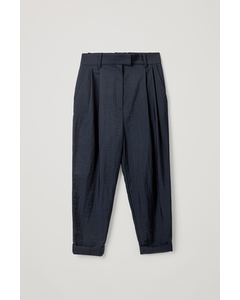 Pleated Dropped Crotch Trousers Blue