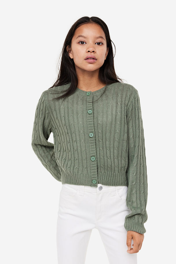 H&M Cable-knit Cardigan Khaki Green