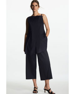 Belted Cropped Wide-leg Trousers Dark Navy