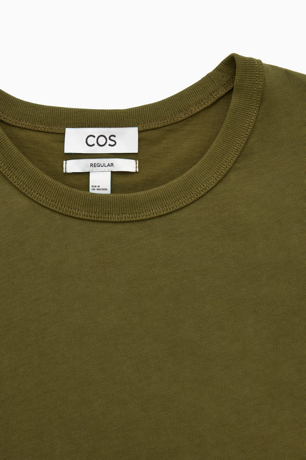 COS Regular-fit Long-sleeved Brushed T-shirt Khaki Green