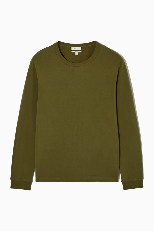 COS Regular-fit Long-sleeved Brushed T-shirt Khaki Green