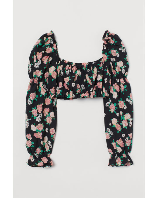 H&M Cropped Blouse Black/floral