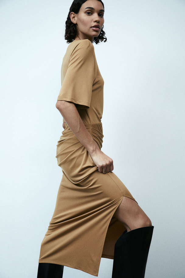 H&M Draped Jersey Dress Dark Beige