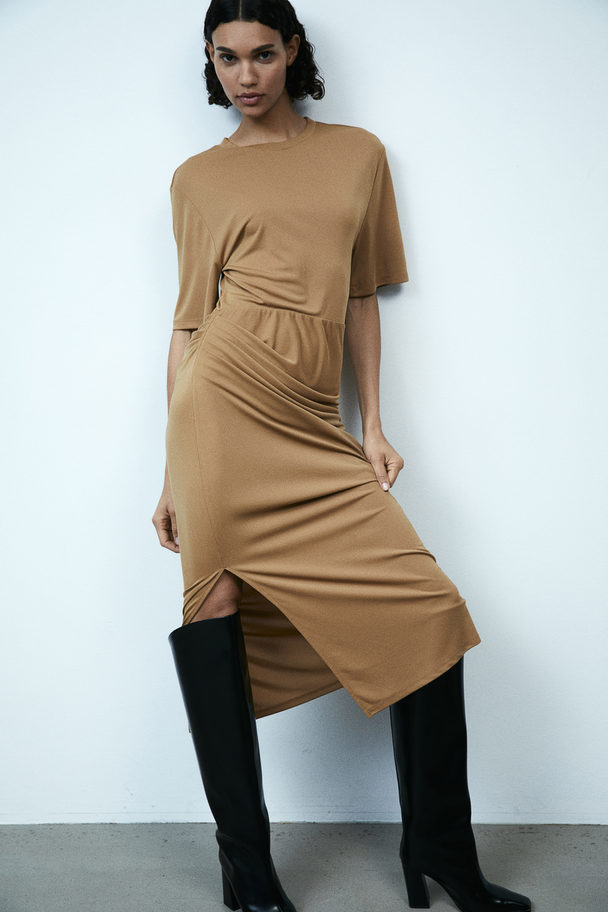 H&M Draped Jersey Dress Dark Beige