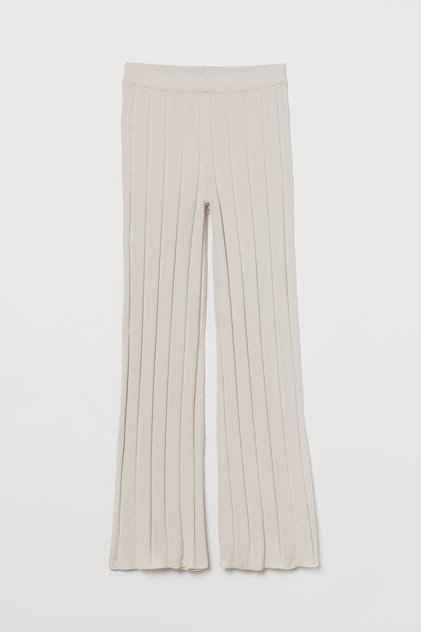 H&M Rib-knit Trousers Light Beige