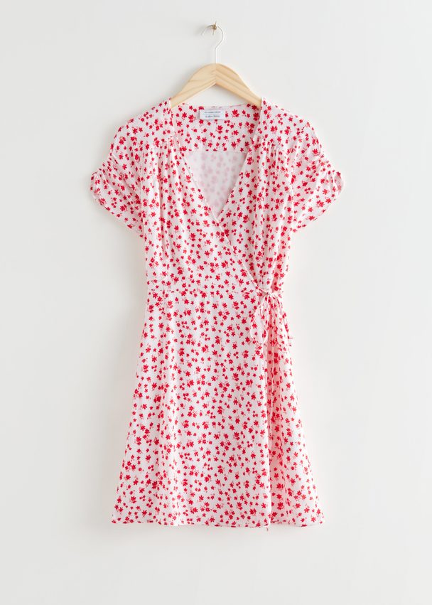& Other Stories Short Sleeve Mini Wrap Dress Red/white