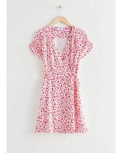 Short Sleeve Mini Wrap Dress Red/white