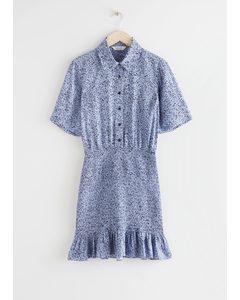 Smocked Mini Shirt Dress Blue Print