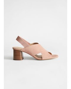 Criss Cross Heeled Leather Sandals Dusty Pink