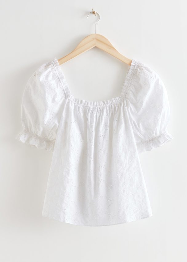 & Other Stories Frilled Puff Sleeve Blouse White