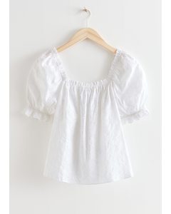 Frilled Puff Sleeve Blouse White