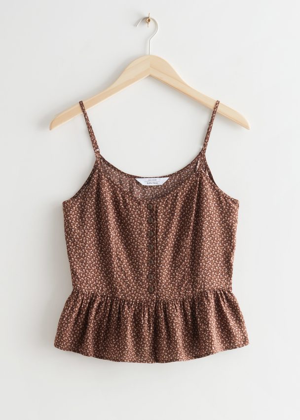 & Other Stories Buttoned Jacquard Strap Top Brown Print
