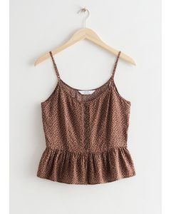 Buttoned Jacquard Strap Top Brown Print