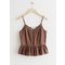 Buttoned Jacquard Strap Top Brown Print