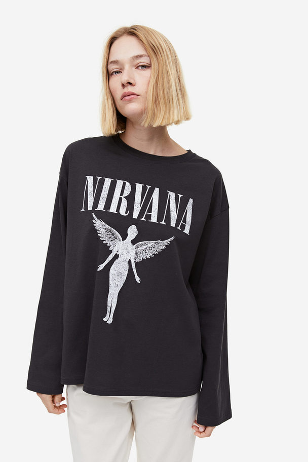 H&M Oversized Shirt mit Printmotiv Dunkelgrau/Nirvana