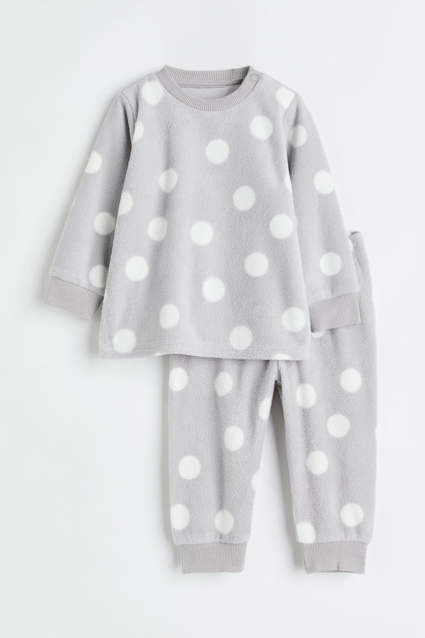 H&M Fleece Pyjama Lichtgrijs/stippen