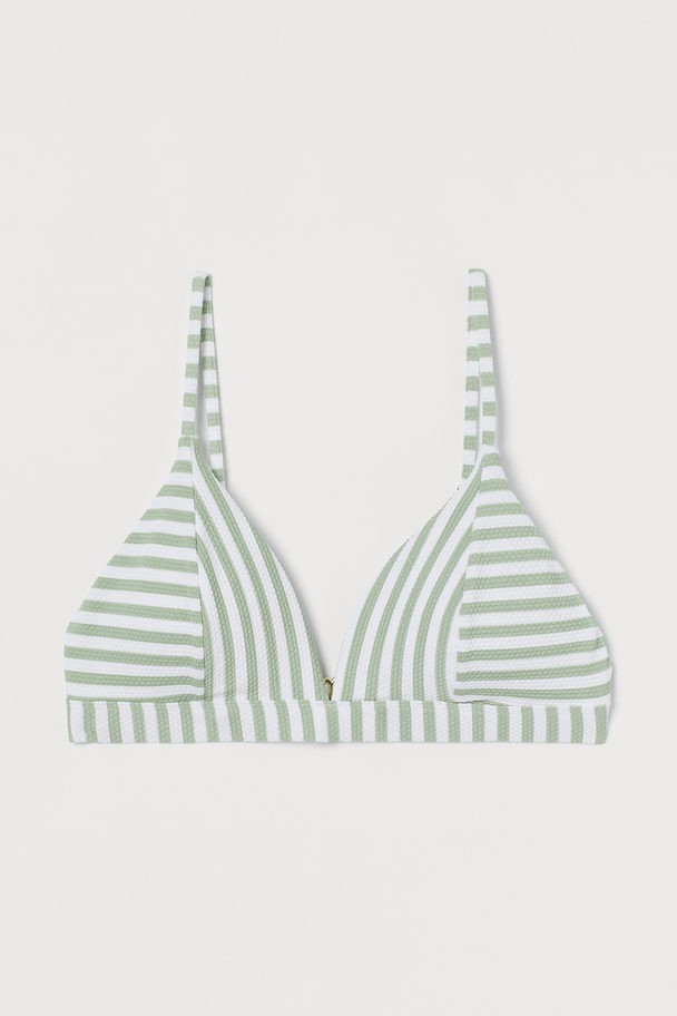 H&M Padded Triangle Bikini Top Light Green/white Striped