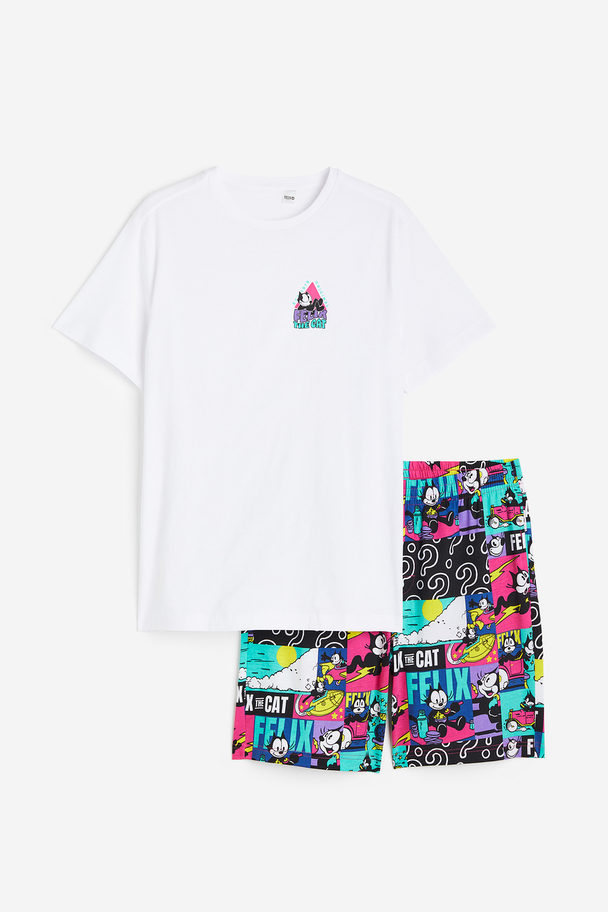 H&M Pyjamashort En T-shirt - Regular Fit Wit/felix De Kat