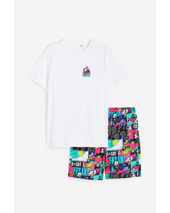 Pyjamashort En T-shirt - Regular Fit Wit/felix De Kat