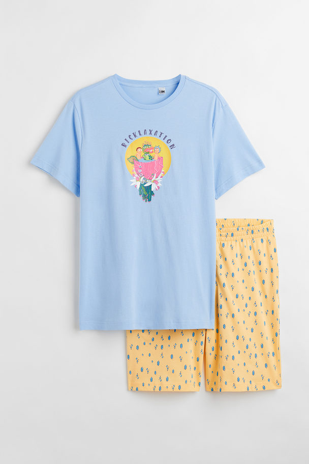 H&M Pyjama T-shirt And Shorts Light Blue/rick And Morty
