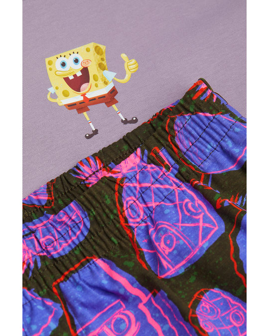 H&M Pyjama T-shirt And Shorts Purple/spongebob Squarepants