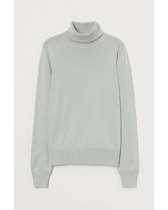 H&M Fine-knit Polo-neck Jumper Light Grey