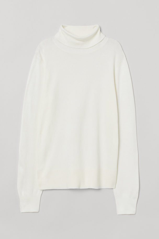 H&M Fine-knit Polo-neck Jumper White