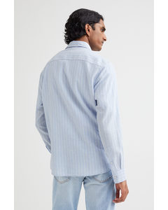 Linen-blend Shirt Slim Fit Light Blue/striped