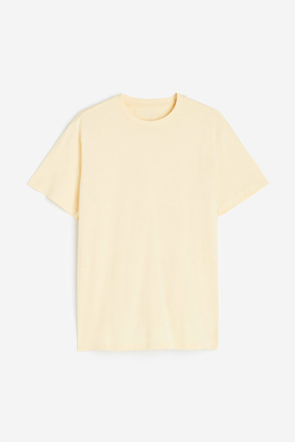 H&M T-shirt Met Ronde Hals - Regular Fit Lichtgeel
