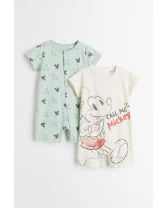 2-pack Cotton Pyjamas Light Green/mickey Mouse