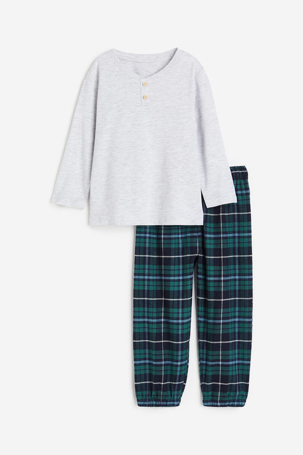 H&M Pyjama Hellgrau/Kariert