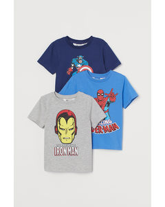 3er-Pack T-Shirts mit Druck Blau/Marvel