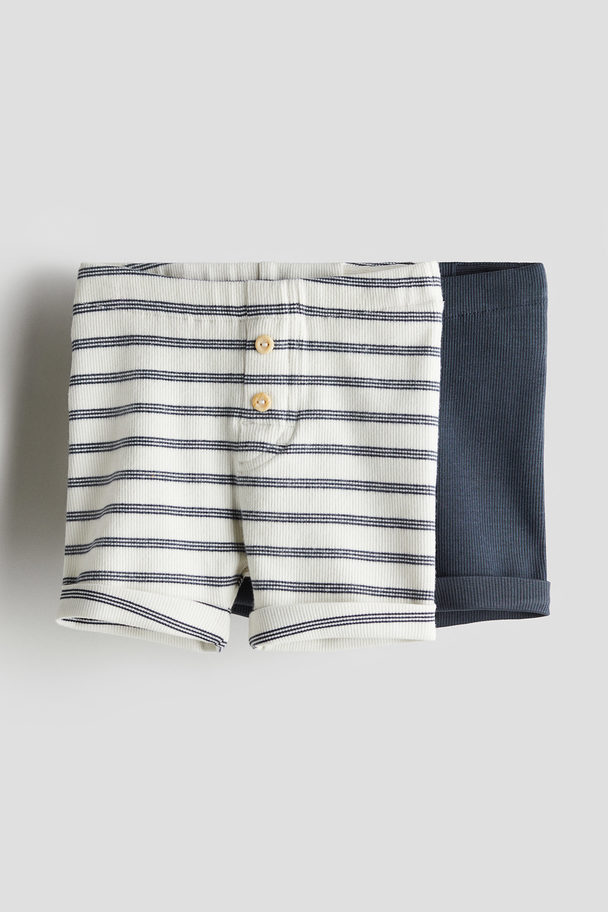 H&M Set Van 2 Katoenen Shorts Marineblauw/gestreept