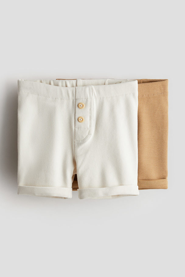 H&M Set Van 2 Katoenen Shorts Wit/donkerbeige