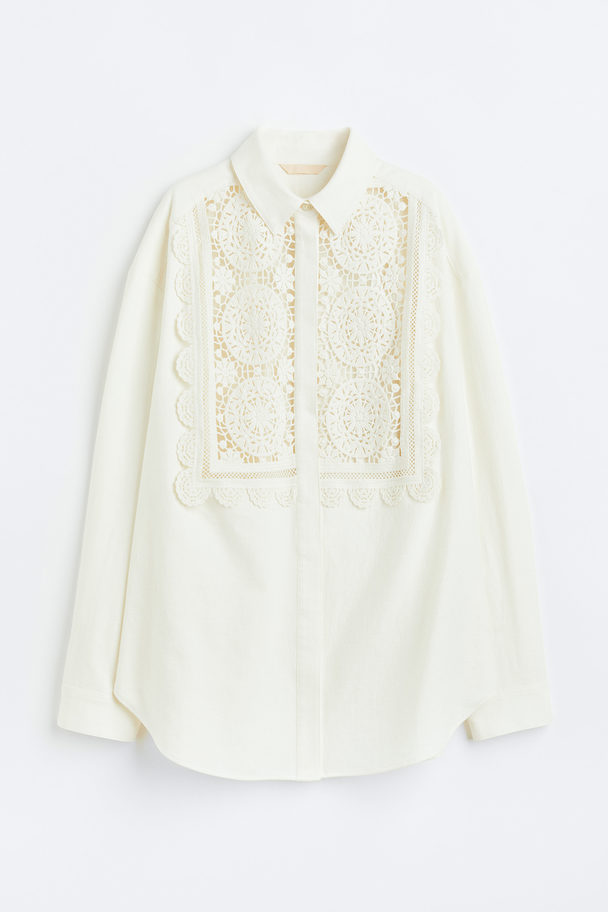 H&M Lace-detail Shirt Cream