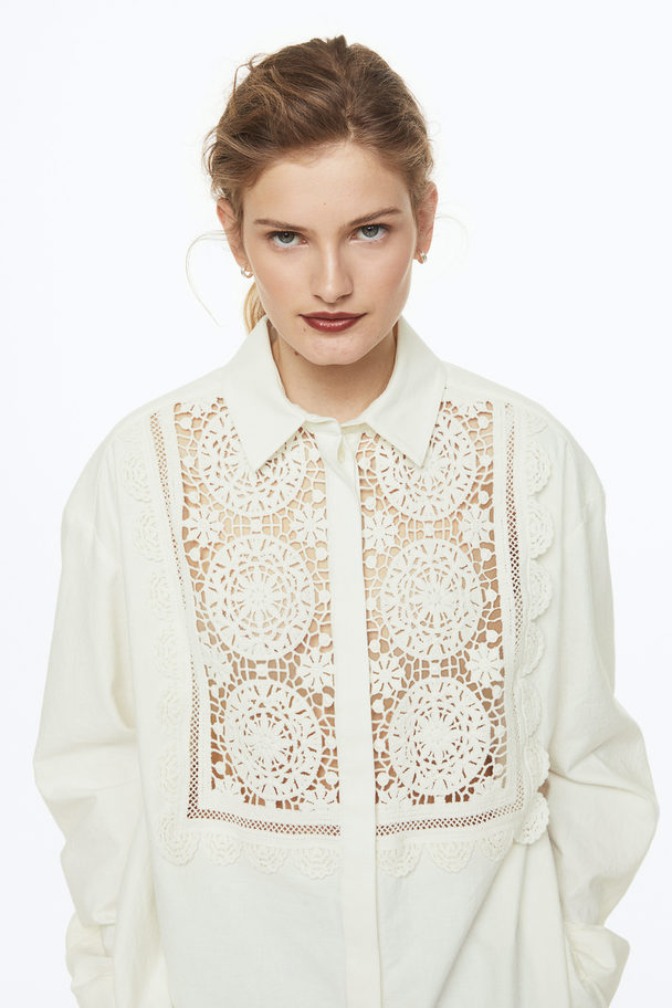 H&M Lace-detail Shirt Cream