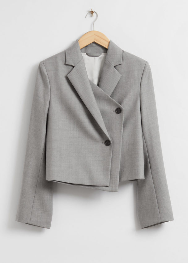 & Other Stories Reconstructed Ayssemetric Cropped Blazer Grey