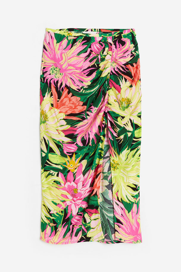 H&M Crêpe High-slit Skirt Green/floral