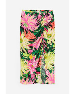 Crêpe High-slit Skirt Green/floral