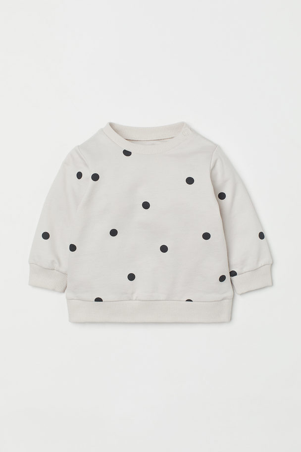 H&M Cotton Sweatshirt Light Beige/spotted