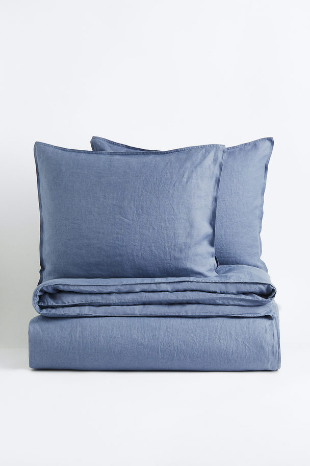 H&M HOME Leinenbettwäsche für Doppelbett Blau