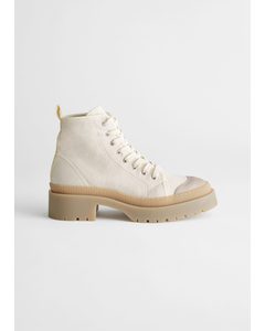 Chunky Canvas Lace Up Boots Light Beige