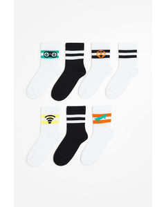 7 paria sukkia Musta/Valkoinen