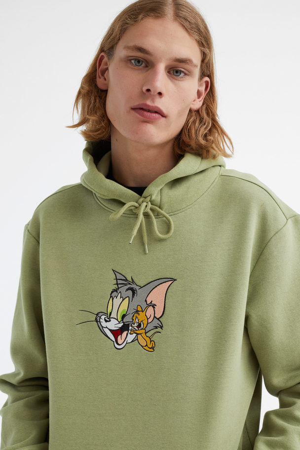 H&M Regular Fit Hoodie Sage Green/tom And Jerry