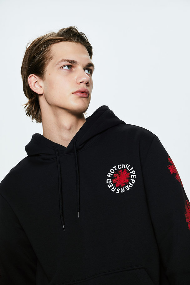 H&M Regular Fit Hoodie Black/red Hot Chili Peppers