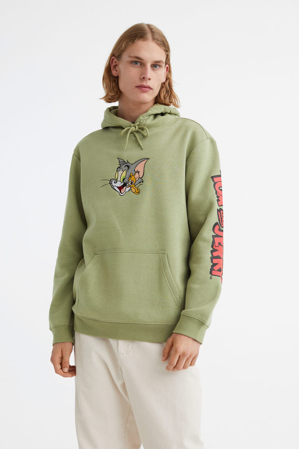 H&M Regular Fit Hoodie Sage Green/tom And Jerry