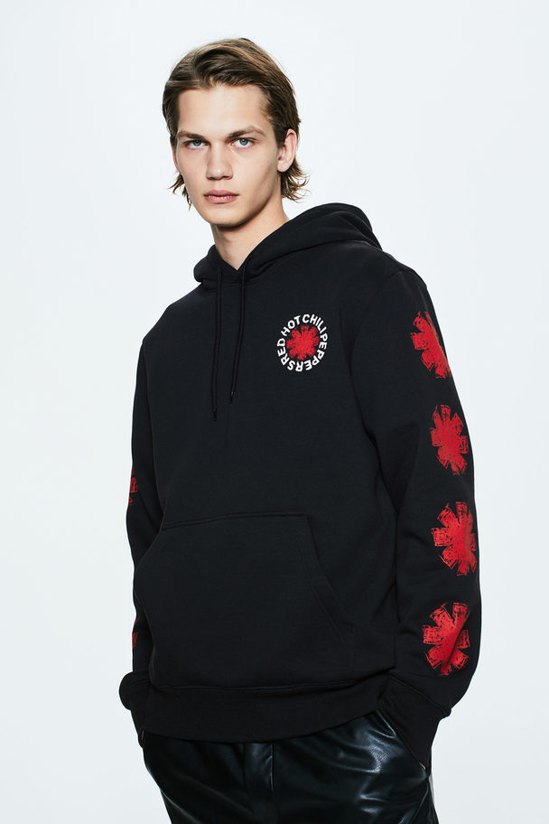 H&M Hoodie Regular Fit Sort/red Hot Chili Peppers
