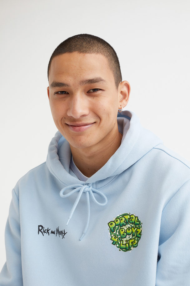 H&M Regular Fit Hoodie Light Blue/rick And Morty