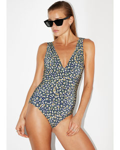 Printed V-cut Swimsuit Floral Print