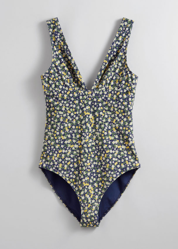 & Other Stories Printed V-cut Swimsuit Floral Print